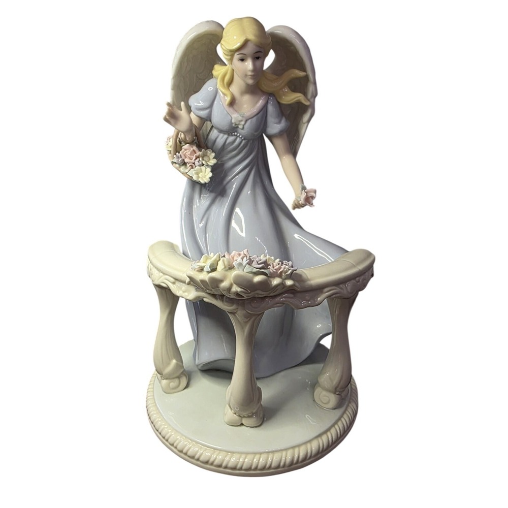 Vintage Members Mark Hand Painted Porcelain Angel Figurine 12.5" Christmas Decor